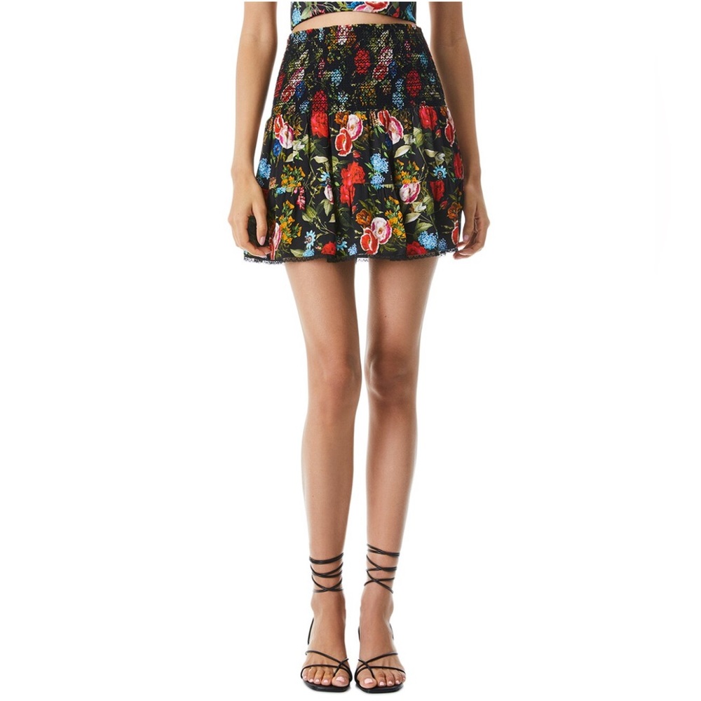 alice + olivia Floral Buffy Smocked Waist Mini Skirt, size S
